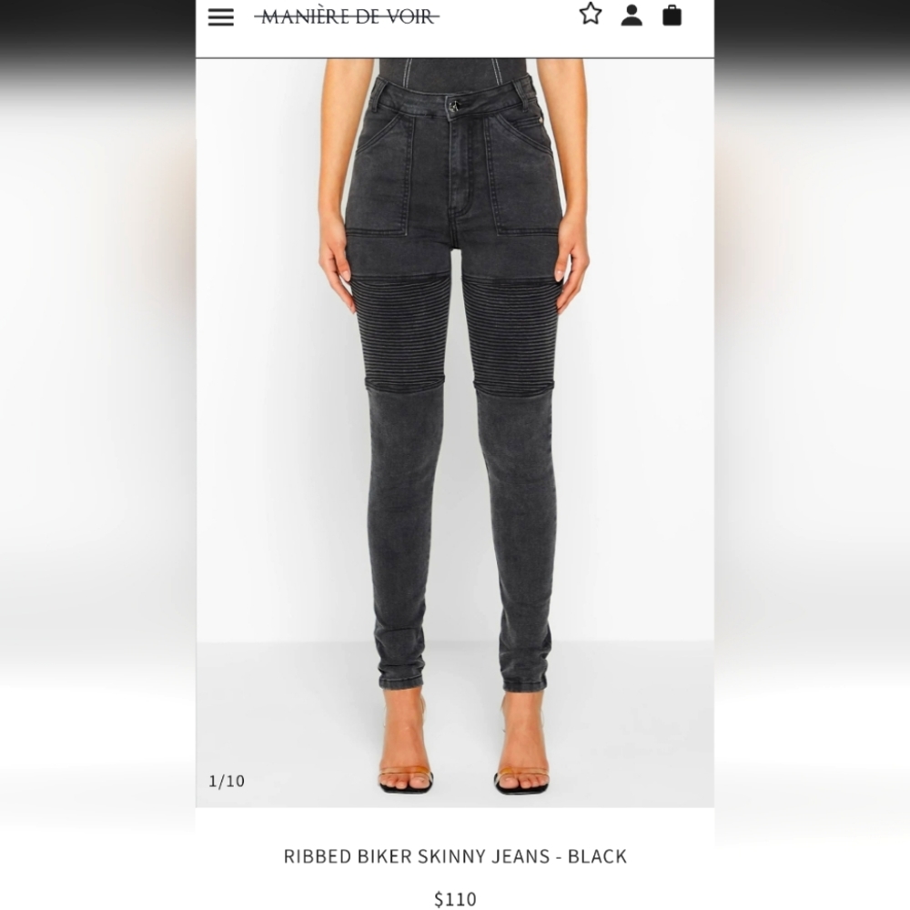 NWT RIBBED BIKER SKINNY JEANS - BLACK (WITH POCKET ZIPPERS)